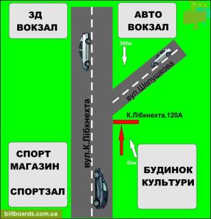 Билборд A в Бердичеве Европейская, 120 (Ж.Д.вокзал, дом культуры) схема