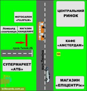 Билборд B в Бердичеве, 3х6  Бигборд (18м.кв.) Житомирська, 20/2  (Центральный рынок) схема