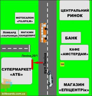 Билборд A в Бердичеве Житомирская,  20/1 (Центральный рынок) на стене схема