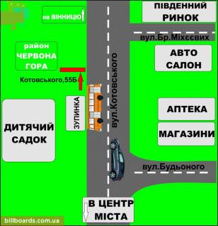 Билборд B в Бердичеве, 3х6  Бигборд (18м.кв.) Одеська, 55 (р. Красн.гора) схема