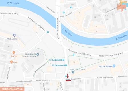 Билборд A в Харькове, 3х6  Воскресенська (Урицького) ул. + Грековская ул. схема
