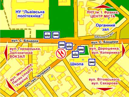 Скроллер A в Львове пер. вул. Чупринки – Бандери, розмір 2,3 х 3,2 м скролл - 193101 схема