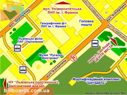 Ситилайт B в Львове вул. Коперника (навпроти Головної Пошти), місце 2 схема