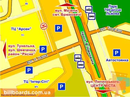 Ситилайт B в Львове пр. Чорновола (супермаркет "Арсен"), місце 1 схема