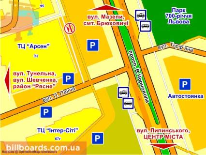 Ситилайт B в Львове пр. Чорновола (супермаркет "Арсен"), місце 3 схема