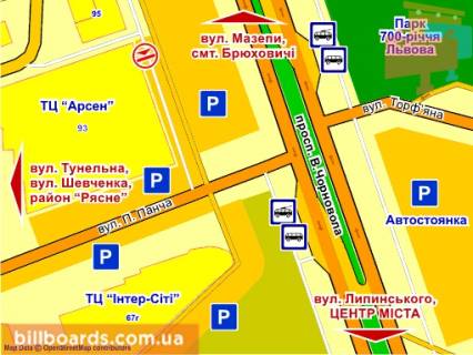 Ситилайт B в Львове пр. Чорновола (супермаркет "Арсен"), місце 4 схема