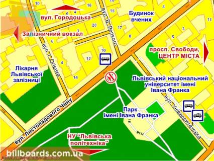 Ситилайт A в Львове вул. Листопадового Чину (біля парку ім. Івана Франка), місце 2 схема