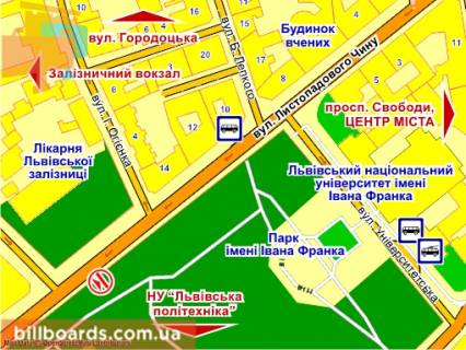 Ситилайт A в Львове вул. Листопадового Чину (біля парку ім. Івана Франка), місце 4 схема