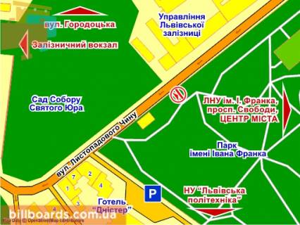 Ситилайт A в Львове вул. Листопадового Чину (біля парку ім. Івана Франка), місце 8 схема