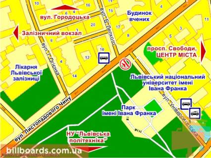 Ситилайт A в Львове вул. Листопадового Чину (біля парку ім. Івана Франка), місце 1 схема