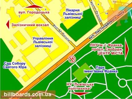 Ситилайт B в Львове вул. Листопадового Чину (біля парку ім. Івана Франка), місце 5 схема