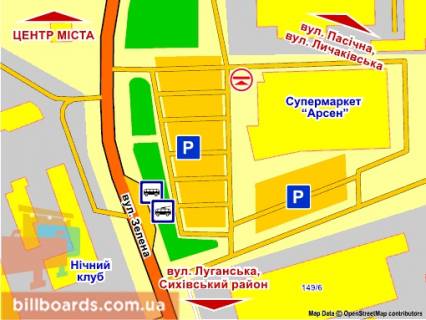 Ситилайт A в Львове вул. Зелена (супермаркет "Арсен"), місце 1 схема