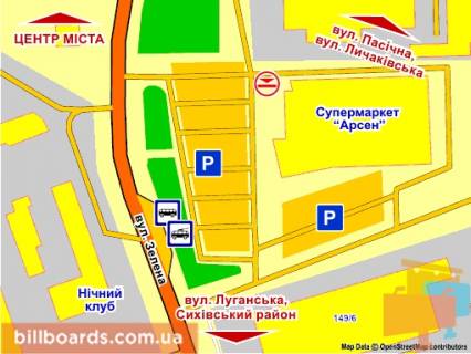 Ситилайт B в Львове вул. Зелена (супермаркет "Арсен"), місце 1 схема