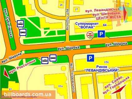 Ситилайт B в Львове вул. Широка, 64 (біля супермаркету "Вопак") місце 1 схема