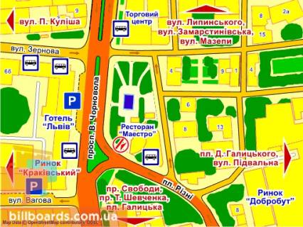 Ситилайт A в Львове пл. Різні – пр. Чорновола (біля ресторану "Маестро") схема