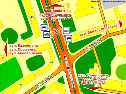 Билборд Р/П в Львове пр. Чорновола, 45 (на р/с, до центру), місце 8 схема