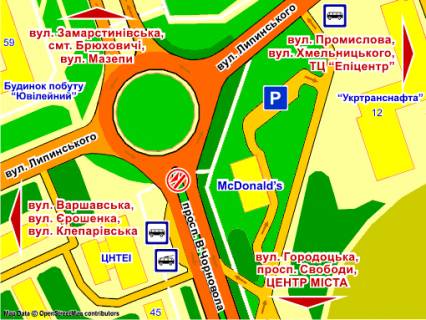 Билборд Р/П в Львове пр. Чорновола – вул. Липинського (біля кільця, на р/с, до центру) схема