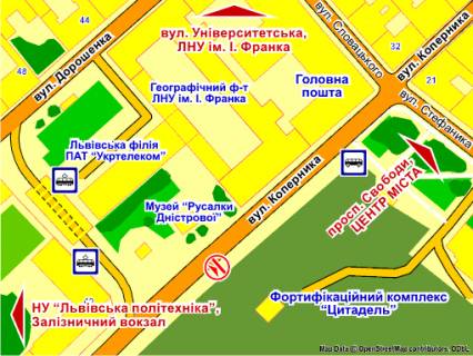 Билборд A в Львове вул. Коперника (навпроти музею, "Русалки Дністрової"), місце 3 схема