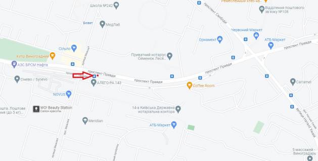 Призма A в Киеве, 6 х 3  Правды просп., 35 за остановкой в сторону Оболони (светофор) - 322586 схема