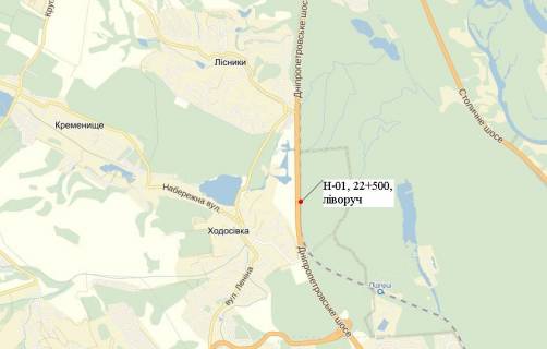 Білборд, Бігборд (Борд)  B у Ходосівці, 3х6  Н-01 Новообуховская трасса 22 км 500 м схема
