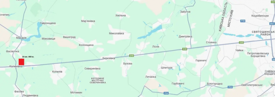 Билборд A на трассах Киевской области М-06 Київ-Житомир, Калинівка, за 200м. до повороту на Макарів 50 км.900 м.(А) схема