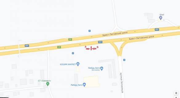Білборд, Бігборд (Борд)  B у Києві, 3х6  Брест-Литовське шос поворот на автодром "ЧАЙКА" по направленню з Києва   схема