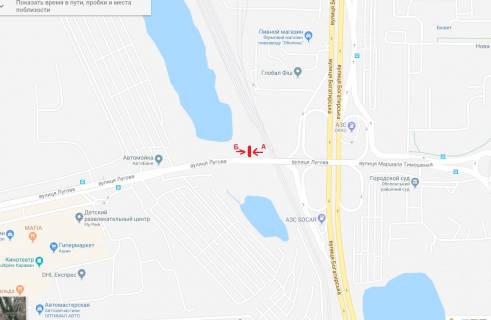 Билборд  в Киеве Вул.вул.Лугова, розв"язка з вул. Богатирською схема