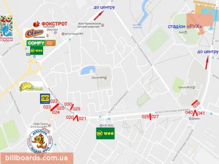 Билборд A в Ивано-Франковске, 3x6  Довженка авторинок (А)правий схема