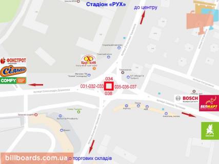 Билборд A в Ивано-Франковске, 3х6  Петлюри, Чорновола, Довженка схема