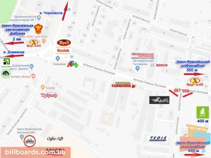 Билборд B в Ивано-Франковске Польова - Петлюри ст.Б схема
