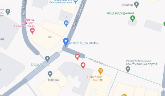 Видеоборд A у Івано-Франківську, 1.8х1.2  площа Ратуша (вхід з Катедри) ст А - 528656 схема