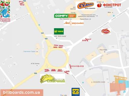 Билборд A в Ивано-Франковске, 3х6  Мазепи, Довженка схема