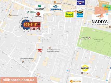 Билборд B в Ивано-Франковске, 3x6  Коновальця 28 (каси Авіаліній) схема