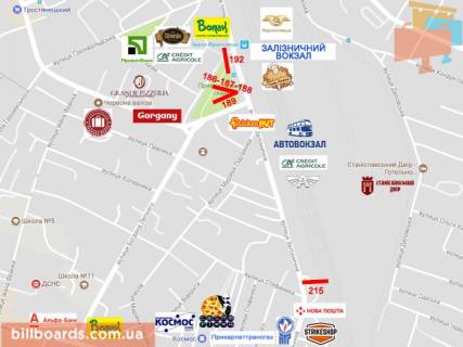 Билборд A в Ивано-Франковске, 3х6  Вовчинецька (Гагаріна), Привокзальна, Залізнична схема