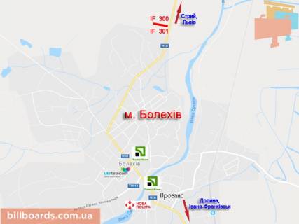 Білборд, Бігборд (Борд)  A у Болехові, 3x6  Болехів вїзд в місто (а) схема