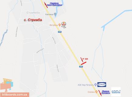 Билборд B в Надворной, 3x6  Надвірна (Стримба) виїзд  на Яремчу (до Буковеля) схема