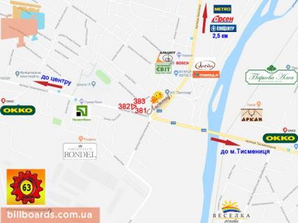 Билборд B в Ивано-Франковске, 3x4  Угорницька - Незалежності Б (4х3) схема