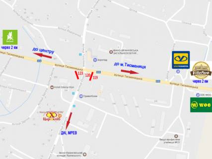 Билборд  в Ивано-Франковске, 3х6  Незалежності, Тисменицька, Юності схема