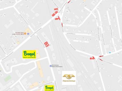 Билборд A в Ивано-Франковске, 6х6  Вовчинецька, Привокзальна верх. поруч ТЦ "Пакко" та залізничного вокзалу. до вул.Вовчинецька (Гагаріна) та ТЦ "555-Велес", "Епіцентр", "Арсен" схема