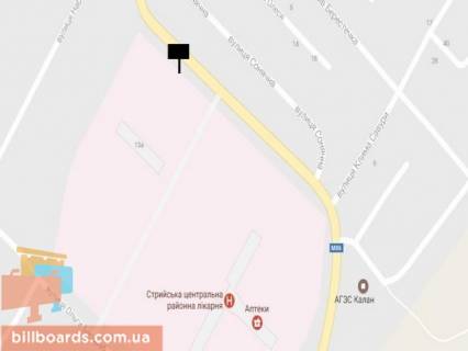 Білборд, Бігборд (Борд)  B у Стрию, 3x6  вул. Об’їзна дорога, районна лікарня схема