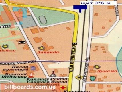 Билборд A в Моршине, 3x6  вул. Вокзальна, навпроти готелю "Богдан" схема