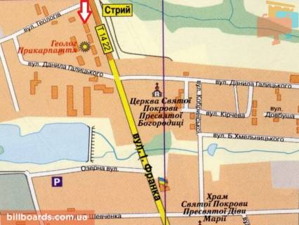 Билборд A в Моршине, 3x6  вул. Франка - Геологів схема