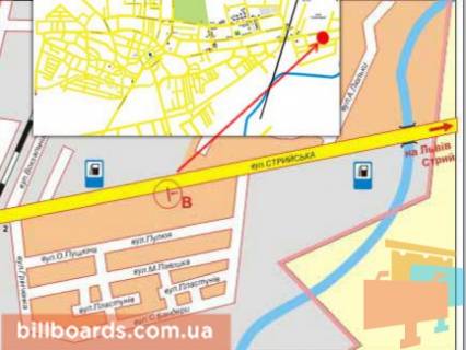 Билборд B в Дрогобыче, 3x6  вул.Стрийська, вїзд в Дрогобич АЗС ОККО ,WOG схема