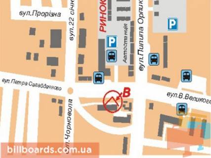 Билборд B в Дрогобыче, 3x6  перехрестя вул.В.Великого- вул.П.Орлика, Автостанція схема