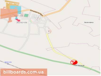 Билборд A в Золочеве (Львовской обл), 3x6  Вїзд в місто Золочів з Тернополя схема