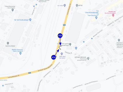 Билборд B в Чернигове, 41b  вул. Івана Мазепи (Щорса) х вул. Довженка(толстого) (АЗС Ultra) (сторона Б) схема