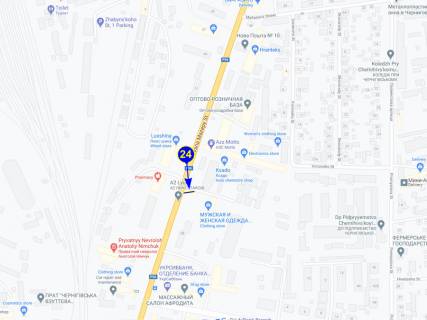 Билборд B в Чернигове, 24  вул. Івана Мазепи (Щорса), 53 (азс БРСМ, шиномонтаж) схема