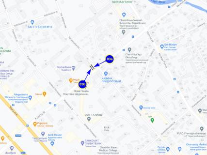 Билборд A в Чернигове, 03a  вул. Київська х вул. Мстиславська (рест Хряк, Blackwood Tower) (сторона A) схема