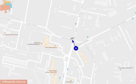 Билборд B в Чернигове 1 Мая ул. / ул. Белова, 2-я горбольница, роддом, нижний схема