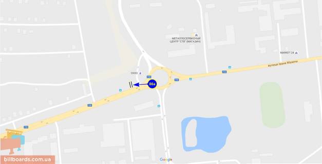Билборд A в Чернигове Івана Мазепи (Щорса) ул., въезд, круг схема